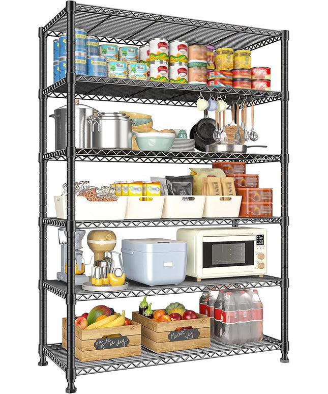 REIBII 75" H Metal Shelving 6 Tier Storage Shelf Adjustable Kitchen Shelf Wire Shelving Unit Detachable Storage Rack for Kitchen Laundry Living Room Commercial Heavy Duty Metal Shelf 75" X35" X14"