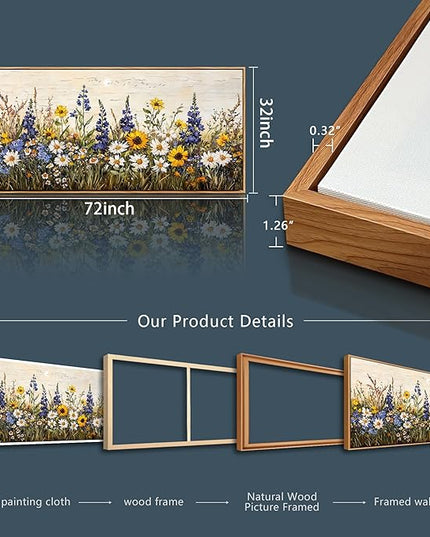 ERQINHUA Farmhouse Wall Decoration For Living Room Large Canvas Wall Art For Bedroom Office Mural Boho Flowers Watercolour Restaurant Wall Pictures Printing Artwork Home Decor 32x72 In Wood Framed