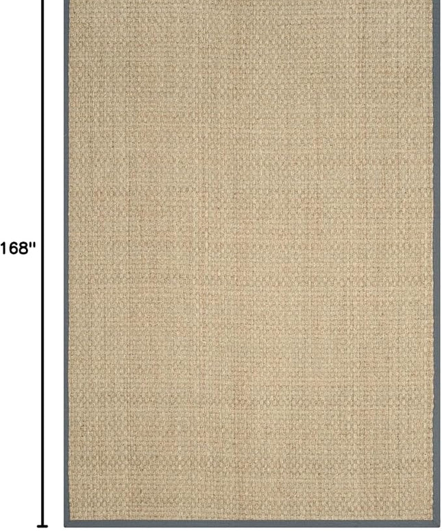 SAFAVIEH Area Rug 10x14 - Natural Fiber Collection - Large - Natural & Dark Grey, Seagrass, Basketweave Pattern with Border (NF114Q)