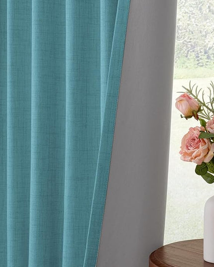 INOVADAY 100% Blackout Curtains for Bedroom, Black Out Curtains 84 Inch Long, Clip Rings Linen Blackout Drapes, Thermal Insulated Room Darkening for Living Room, 2 Panels - Teal,W50xL84