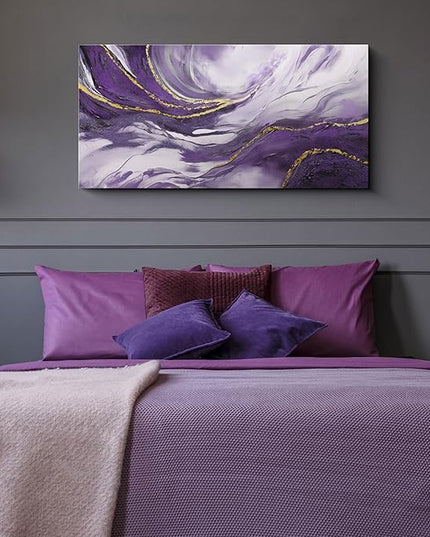 yiijeah Wall Art for Living Room - Canvas Artwork for Living Room - Purple and Gold Abstract Canvas Wall Decor - Modern Frame Wall Decor for Bedroom Office Picture Home Decor