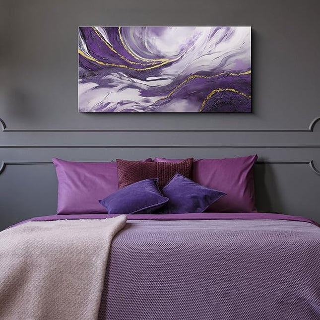 yiijeah Wall Art for Living Room - Canvas Artwork for Living Room - Purple and Gold Abstract Canvas Wall Decor - Modern Frame Wall Decor for Bedroom Office Picture Home Decor