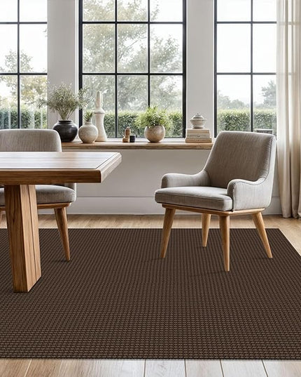 KOZYFLY Washable Area Rug 5x7 ft Rubber Backed Non Slip Rugs for Living Room Braided Cotton Bedroom Rug Woven Office Rugs Indoor Floor Carpets for Dining Bedroom Living Room, Reddish Brown/Coffee