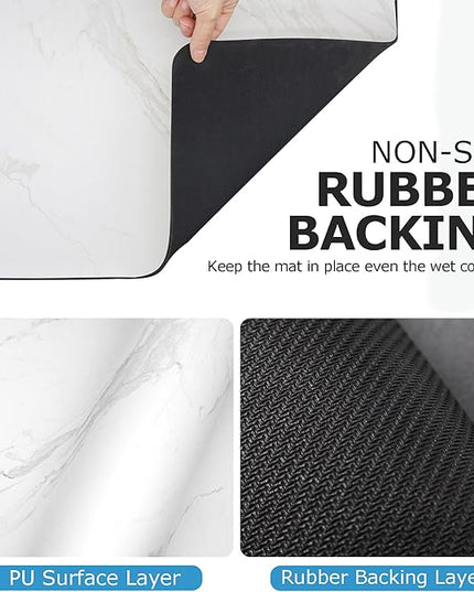 Dish Drying Mat Coffee Bar Mat for Kitchen Counter, Absorbent Dish Rack Pad Hide Stain with Non-slip Rubber Backed Coffee Accessories Fit Under Espresso Machine Maker White Marble 22.83"x14.96"