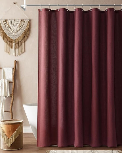 Naturoom Burgundy Linen Shower Curtain, Country Boho Farmhouse Bath Decor Shower Curtains Neutral Cloth Weighted Textured Fabric Bath Curtain Liner with Hooks, 72x84