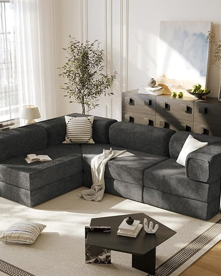 108" L Shaped Couch, Modular Sectional Sofa with Chaise, Cloud Boneless Couch with Deep Seat & Removable Pillow for Living Room, Bedroom,No Assembly Required（Grey）