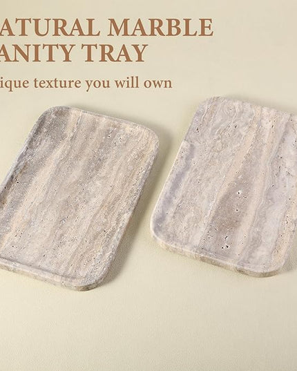 Marble Vanity Trays, Travertine Bathroom Tray, Decorative Tray for Dresser Countertop, Grey Stone Serving Holder for Kitchen, Storage Trays for Perfume, Jewelry Candle Organizer