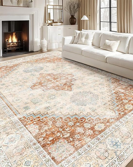 MUJOO 8x10 Area Rugs,Washable Rugs for Living Room Dining Room Bedroom,Large Boho Throw Carpet,Non Slip Big Indoor Low Pile Terracotta