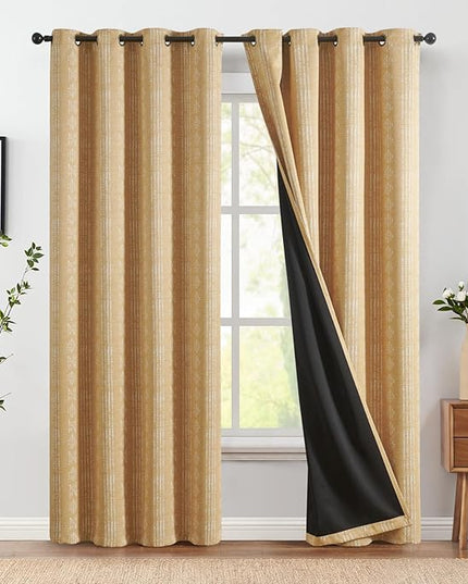 jinchan 95% Blackout Boho Curtains 96 Inch Length for Bedroom Mustard Yellow Geometric Printed Grommet Top Room Darkening Thermal Insulated Window Drapes 2 Panels
