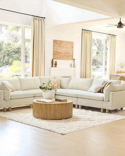 CHITA 118" Super Large Sectional Couches for Living Room, Modular Cloud Couch Sectional Sofa, Premium Fabric Couches, Down Filled, High Density Foam, Chenille in Cream, 5 Seat Corner Couch