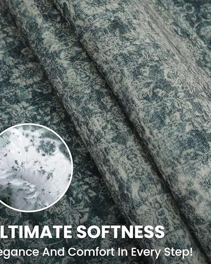 2x6 Washable Runner Rug for Hallways, Dark Green Soft Neutral Vintage Kitchen Rugs with Non-Slip, Non-Shedding Distressed Floral Rug for Bedroom Kitchen Porch Laundry Entryway