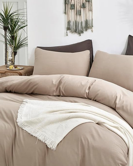 CLOTHKNOW Khaki Comforter Full Size Sets Taupe Bedding Comforter Sets Soft Tan Bedding Beige Coffee Comforter with 2 x Pillow Cases
