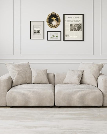 JACH 102" Sectional Couch with 4 Pillows, Corduroy Modular Sectional Sofa, Cushion Covers Removable, Oversized Love Seat Sofas Couches for Living Room, Office, Apartment, Beige
