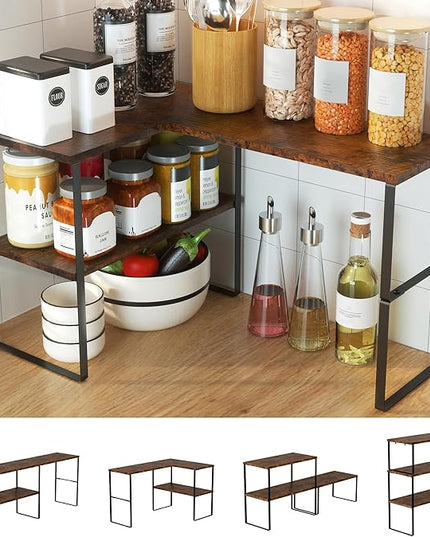 Golener Countertop Organizer Corner Shelf, 2 Tier Adjustable Stackable Corner Shelves for Kitchen, Bathroom, Spice Rack, Coffee Area, Over Sink, Dresser Table, Corner Counter Shelf Stand, Rustic Brown