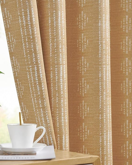jinchan 95% Blackout Boho Curtains 63 Inch Length for Bedroom Mustard Yellow Geometric Printed Grommet Top Room Darkening Thermal Insulated Window Drapes 2 Panels