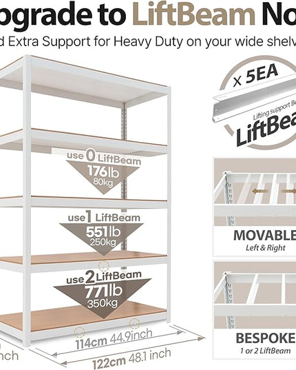 HOMEDANT House 48.1" W Deep 5 Tier Heavy Duty Garage Shelving Adjustable Metal Rack Storage Shelves Standing Shelf Unit Organizers Industrial Warehouse Basement White 1Pack