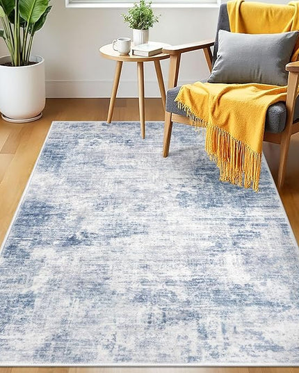 IOHOUZE Abstract Area Rug 3x5 Ft Washable Rugs for Entryway Indoor, Non Slip Kitchen Rug Printed Faux Wool Throw Rugs, Indoor Door Mat for Door Entrance Foyer Living Room, Light Blue White