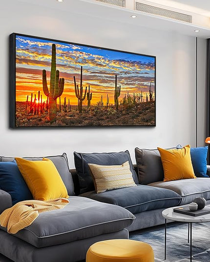 Cactus Plant Scenery Pictures Black Framed Canvas Wall Art For Living Room Large Size Wall Decor For Office Boho Wall Painting Bedroom Decorations Artwork Ready To Hang Black Frame 20" x 40"