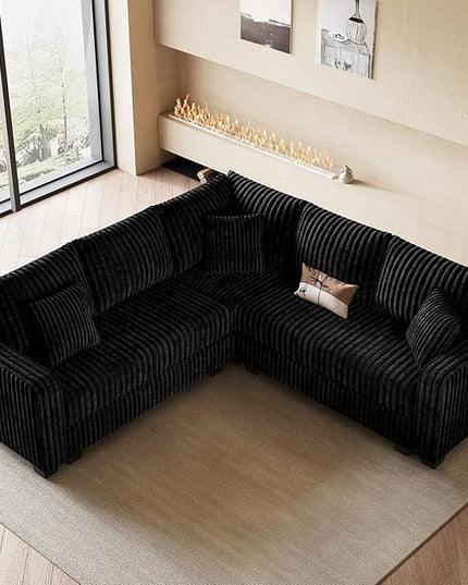 Belffin Convertible Sectional Couch with Chaise Corner Sectional Sofa L Shaped Couch Reversible Corner Upholstered Couches for Living Room Corduroy (Black, V Shaped)