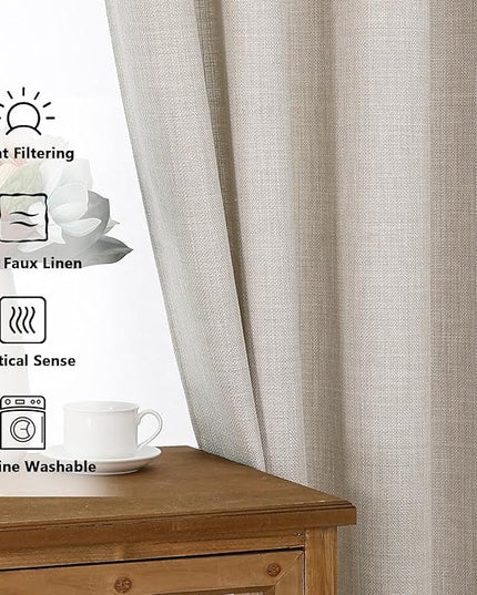 Chyhomenyc Curtains 63 Inch Length 2 Panels for Bedroom, Light Filtering Faux Linen Textured Living Room Curtain, Elegant Farmhouse Soft Grommet Window Drapes, 40Wx63L, 2PCS, Linen Color