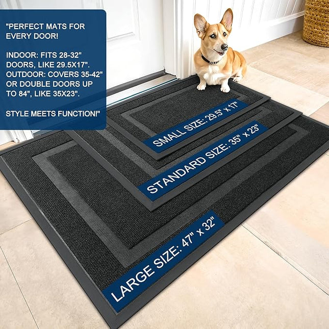OLANLY Front Door Mat Indoor Outdoor Entrance, Waterproof All-Season, All-Weather Doormat, Sturdy Natural Rubber, Fade Resistant, Low Profile, Easy Clean Patio Porch Entryway Mat, 59x20, Black