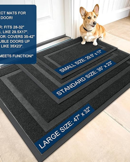 OLANLY Front Door Mat Indoor Outdoor Entrance, Waterproof All-Season, All-Weather Doormat, Sturdy Natural Rubber, Fade Resistant, Low Profile, Easy Clean Patio Porch Entryway Mat, 71x47, Black