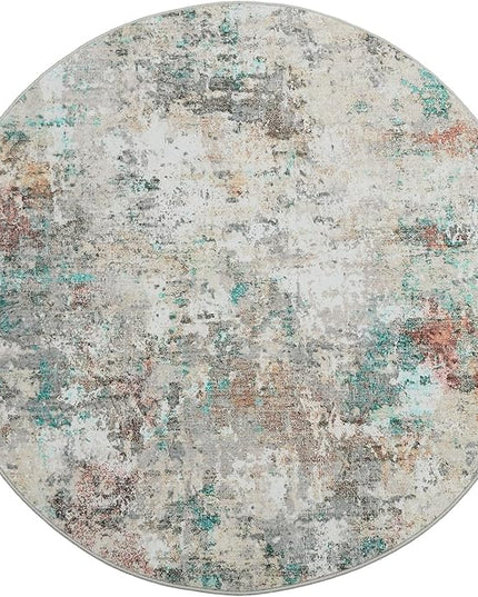 Modern Abstract 8x8 Round Area Rug Non Slip Non Shedding Rug Low Pile Stain Resistant for Bedroom Living Room Office Dining Room,Colorful