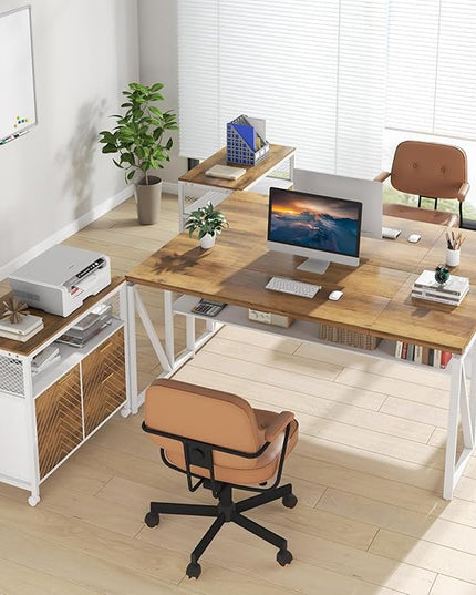 Tribesigns Office Desk with Drawers Sets, 63 inches L Shaped Computer Desk with Mobile File Cabinet,Big Executive Desk for Home Office Furniture Sets (Light Walnut, 63-inch)