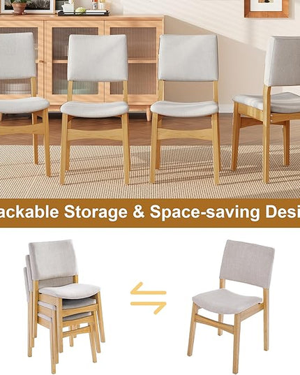 5-Piece Dining Set Modern Dinner Table Set for 4, Wood Dining Table with 4 Upholstered Chairs, 60" Rectangular Table with Stackable Chairs Padded Seat Backrest for Dining Room Kitchen Apartment