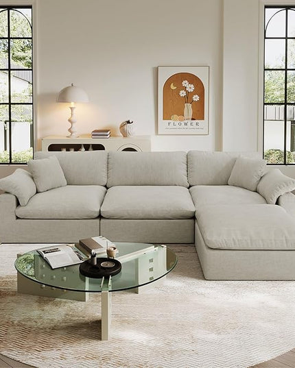 Oversize Cloud Modular Sectional Sofa,110.8" L Shape 3 Seaters with Chaise Down Filled Comfort Sofa Detachable Couch Cushion Covers for Living Room