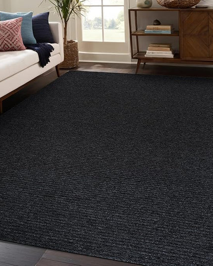 Beverly Rug Non-Slip Modern Rug 5x7 Solid Traditional Rubber Backing Machine Washable Soft Thin Indoor Area Rugs for Living Room Stain Resistant Non Shedding Casual Carpet (5 x 7 Dark Gray)