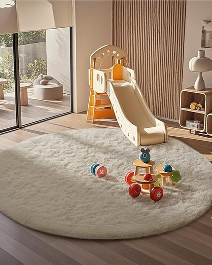 Ophanie Round Rugs 6Ft Ivory Circle Area Rug, Aesthetic Room Decor, Fluffy Fuzzy Bedroom Carpet, Plush Soft Shaggy Cream Living Room Rugs for Kids Home Decor, Nursery