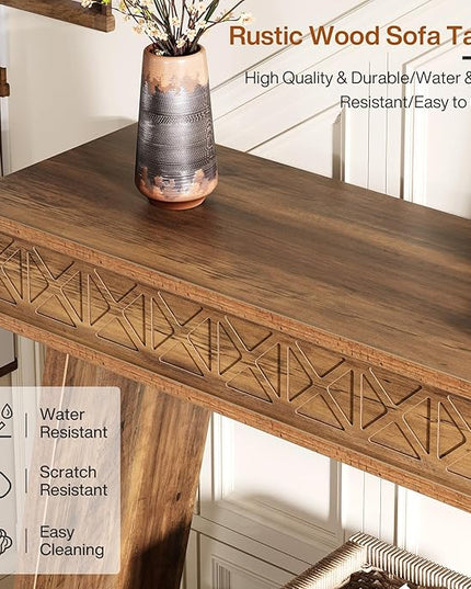 Tribesigns Farmhouse Console Table, 70.9-Inch Extra Long Entryway Table with Storage, 2-Tier Narrow Sofa Table Behind Couch, Wooden Accent Table for Living Room, Hallway, Foyer, Rustic Brown