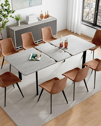 63"- 78.7" Extendable Dining Table Set for 8, Modern Kitchen Table with 8 PU Leather Chairs, Thickened Expandable MDF Wooden Table with Metal Legs for Dining Room, Kitchen, Office