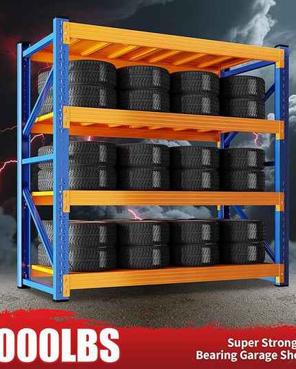 4000LBS Garage Shelving 48" W Garage Shelving Heavy Duty 4-Tier Metal Storage Shelves Adjustable Shelf Unit Storage Rack for Basement Supermarket Warehouse 48" W x 20" D x 78" H Blue-Orange