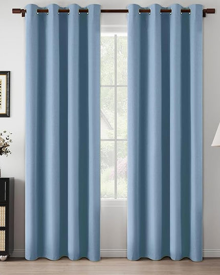 80 Inch Length Curtains Slate/Dusty Blue 100% Blackout Flax Linen Drapes for Bedroom, Vintage Style Energy Saving Thermal Insulated Curtain Panels for Patio, Dusty Blue, W52 x L80, 2 Panels
