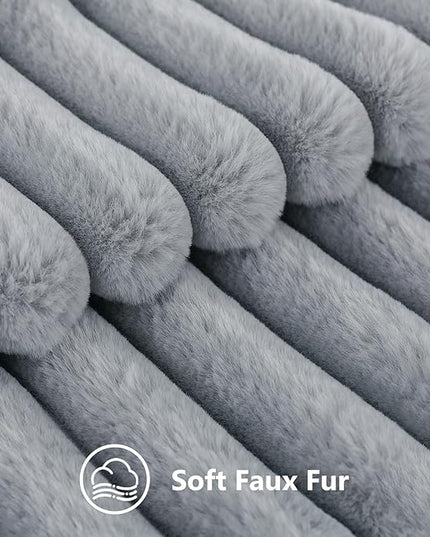 decorUhome Faux Fur Spring Throw Pillow Covers 22x22 Set of 2, Decorative Soft Plush Striped Neutral Couch Euro Pillow Covers with Velvet Back for Sofa, Bed, Living Room Home Decor, Grey