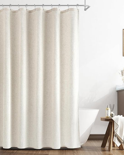 Naturoom 80 Inch Shower Curtain, Linen Neutral Tone Burlap Woven Look Vintage Country Style Rustic Cloth Shower Curtains for Bathroom, 72x80, Cream Beige