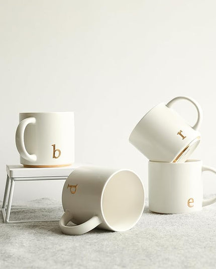 COLLECTIVE HOME - Monogram Ceramic Mugs, 15 oz Golden Initial Coffee Cups, Elegant Alphabet Tea Mugs, Elegant Personalized Mug with Gift Box, Luxurious Cups for Office and Home (b)