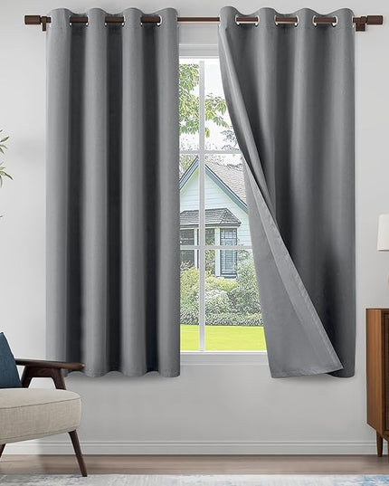 100% Blackout Linen Textured Curtains 72 Inch Length 2 Panels Set for Living Room, Bedroom, Light Weight Curtains with Grommets Top, Full Blackout Curtains Privacy Protection, Gray, 52" W x 72" L