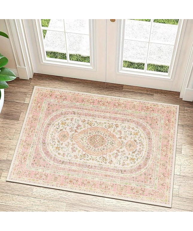 Small Rugs 2x3,Pink Rug for Entryway Bathroom Bedroom Kitchen Entrance Doormat,Boho Vintage Bohemian Distressed Farmhouse Washable Accent Floor Throw Carpet Non Slip,Blush Floral