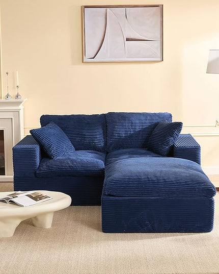 74.8” Cloud Couch, Modular Loveseat Sofa, Convertible Sofas Bed, Deep Seat Sofa, Cozy Sofa for Living Room, Office and Bedroom, L Shaped Cozy Sofa Furniture Set, Corduroy, Blue