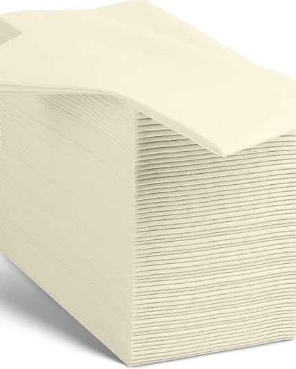 Linen-Feel Cream Paper Napkins - Decortive Cloth-Like Disposable Dinner Napkins - Soft And Absorbent Napkins for Thanksgiving, Party, Wedding, Bathroom Or Any Occasion. (Pack of 100)