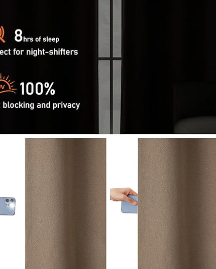 108 Inch Extra Long Linen Curtains for Bedroom, Full Blackout Thermal Insulated Floor to Ceiling Grommet Curtains for Living Room, Warm Taupe, W52 x L108, 2 Panels