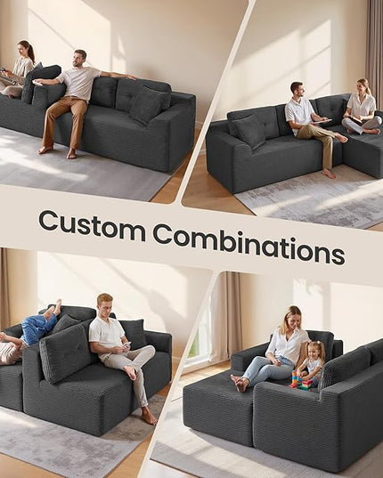 VASAGLE 108.3 Inches Boneless Couch with Chaise, Modular Sectional Sofa, Modern Cloud Couch with Deep Seat, L-Shape Corduroy Sofa for Living Room, Right-Facing Chaise, Bedroom, Slate Gray ULCS182GN01