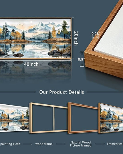 ERQINHUA Wall Art Living Room Canvas Wall Decor for Bedroom Modern Office Decoration Abstract Watercolour Painting Tree Lakeside Landscapes Wall Printed Paint Home Decor Poster Wood Framed 20x40 In