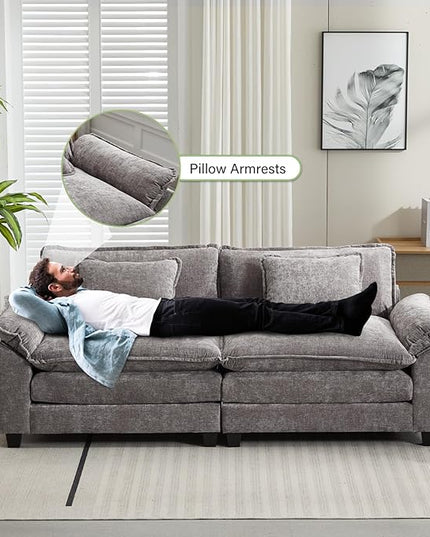 86" Modular Sectional Sofa, Comfy Cloud Couch Sectional Sofa with Ottoman, Chenille Sofa Sleeper Deep Seat Sofa with Throw Pillows for Living Room (Light Gray, 86"- Loveseat)