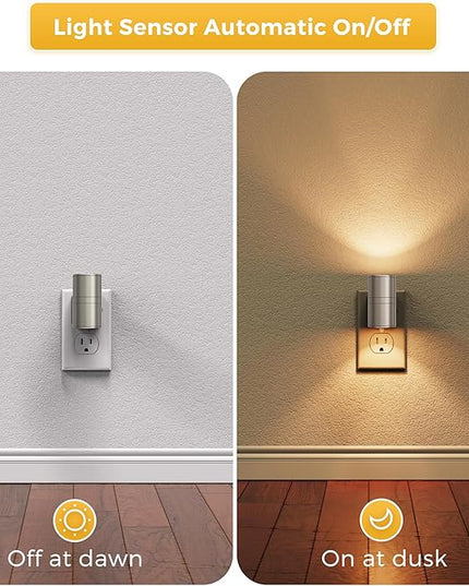 L LOHAS LED Night Light, Dimmable Night Lights Plug into Wall, Metal-Shade Nightlight for Adults, Automatic Nightlights, Light Sensor,Soft White 3000K, Nightlight Plug in for Hallway Bedroom [2 Pack]