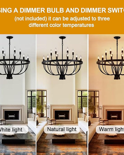 31.5 Inch Chandelier 18 Light Black Dining Room Light Fixture, Black Farmhouse Chandeliers for Dining Room, Large Chandelier Rustic Industrial Candle Chandeliers for Hallway, Entryway,Office,Bar