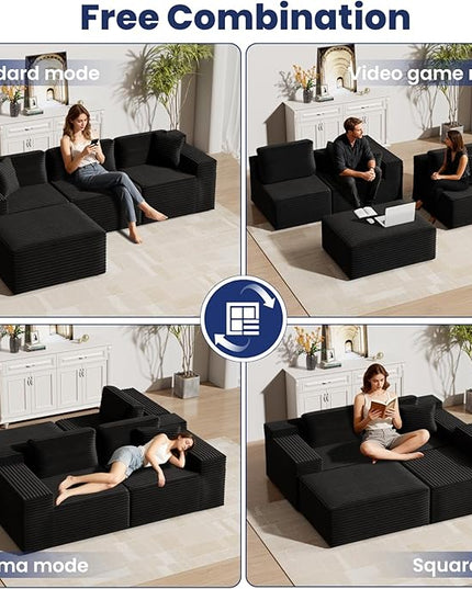 Bashaw 108" Cloud Sectional Couch Sofa with L-Shape Chaise, Modern Modular Sofa Couch Upholstered Couches for Living Room Bedroom, No Assembly Required (Black, L Shape)